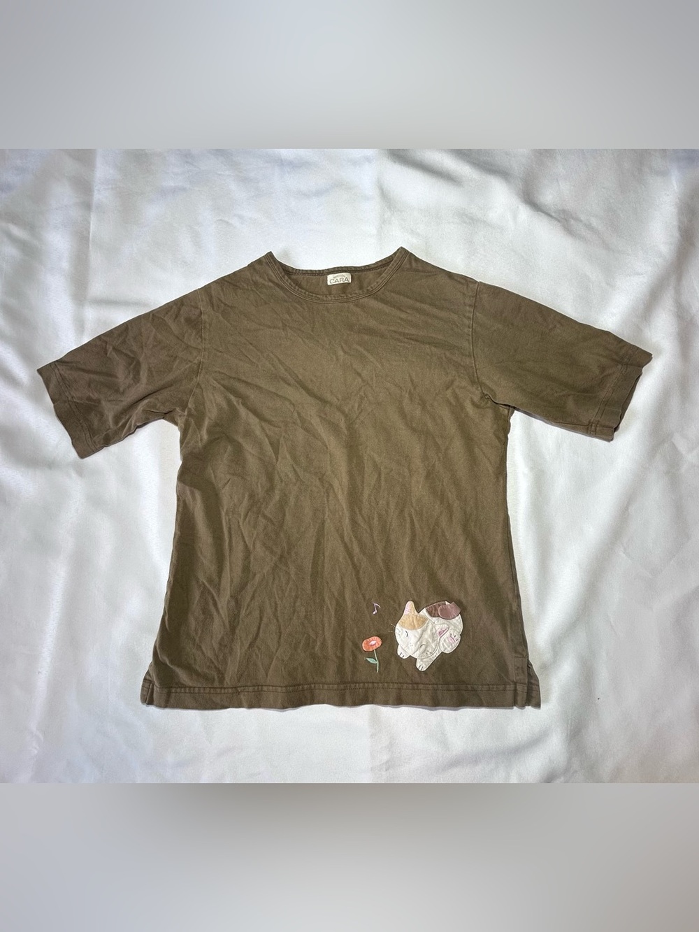 Hikosen Cara Cat Girls Appliqué Brown Tee Sz 10-12